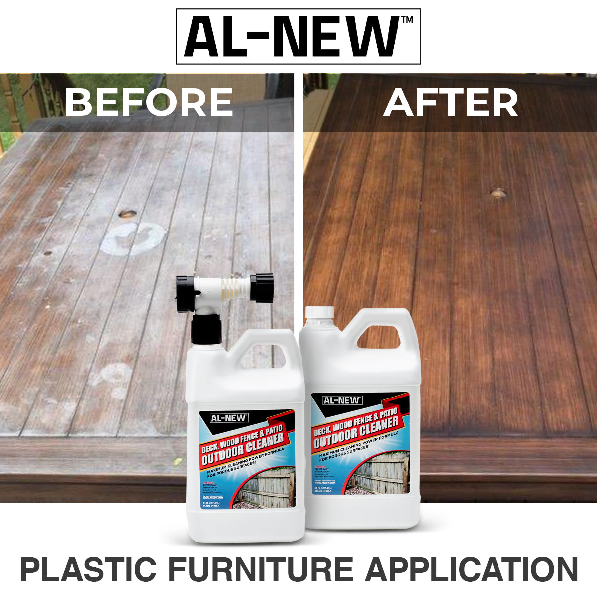 AL-NEW Outdoor Cleaner | Deck, Wood Fence, & Patio 64oz Hose End Sprayer (Pack of 2)